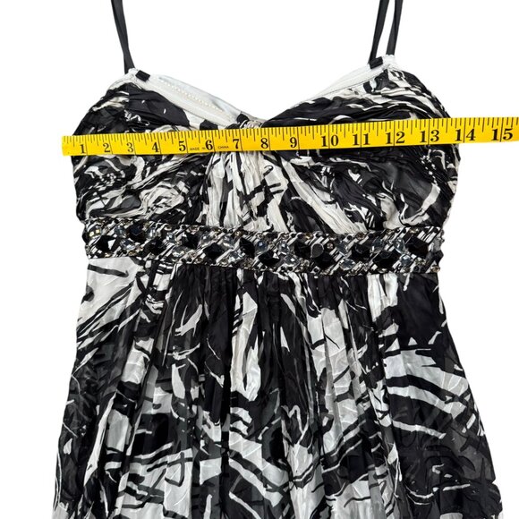BCBGMaxAzria Maxi Dress Evening Gown Black White Strapless Silk Beaded Size 4P - Picture 13 of 15